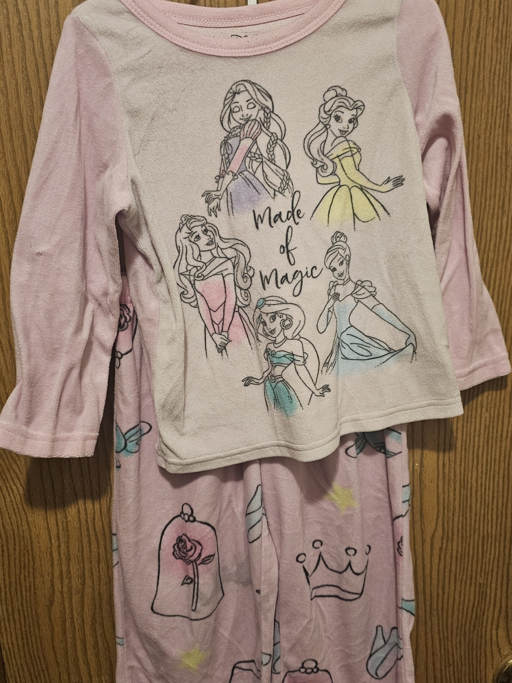 Disney Pink Plush Kids Pajama Set with Character Print